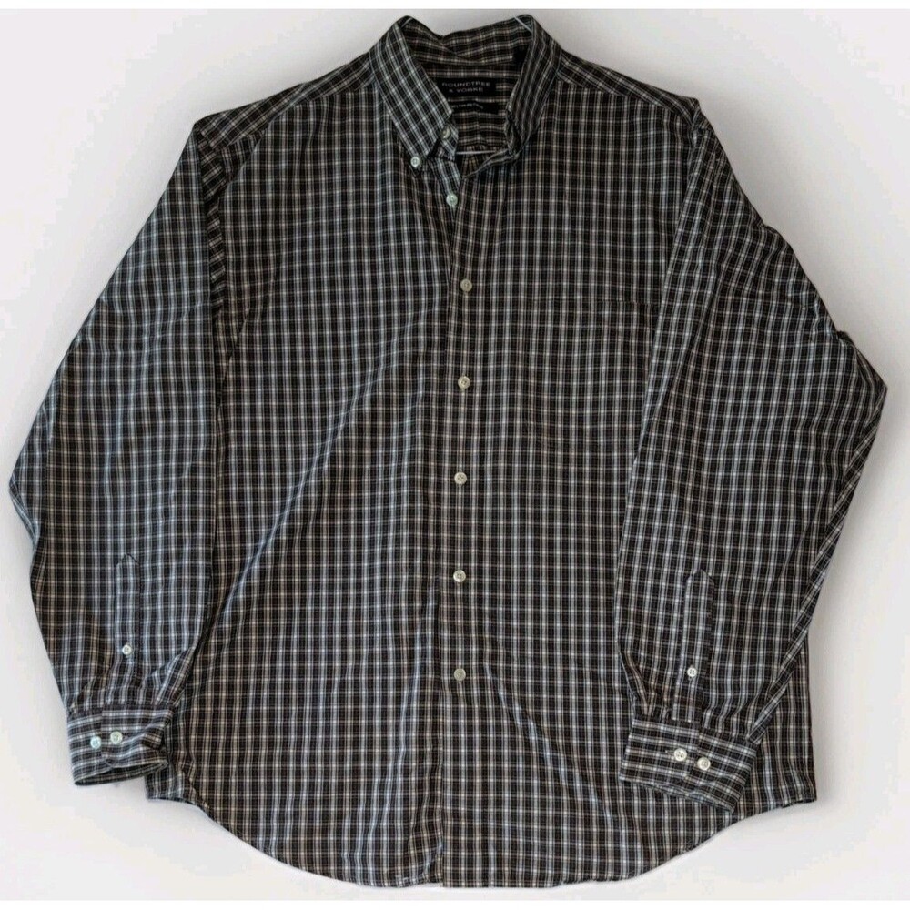 Roundtree & Yorke Casuals Plaid Button Down Shirt Men’s L Brown Orange Cotton
